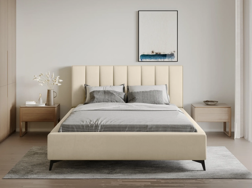 Kremowe łóżko VARESO 120x200 w tkaninie Uttario Velvet 2957
