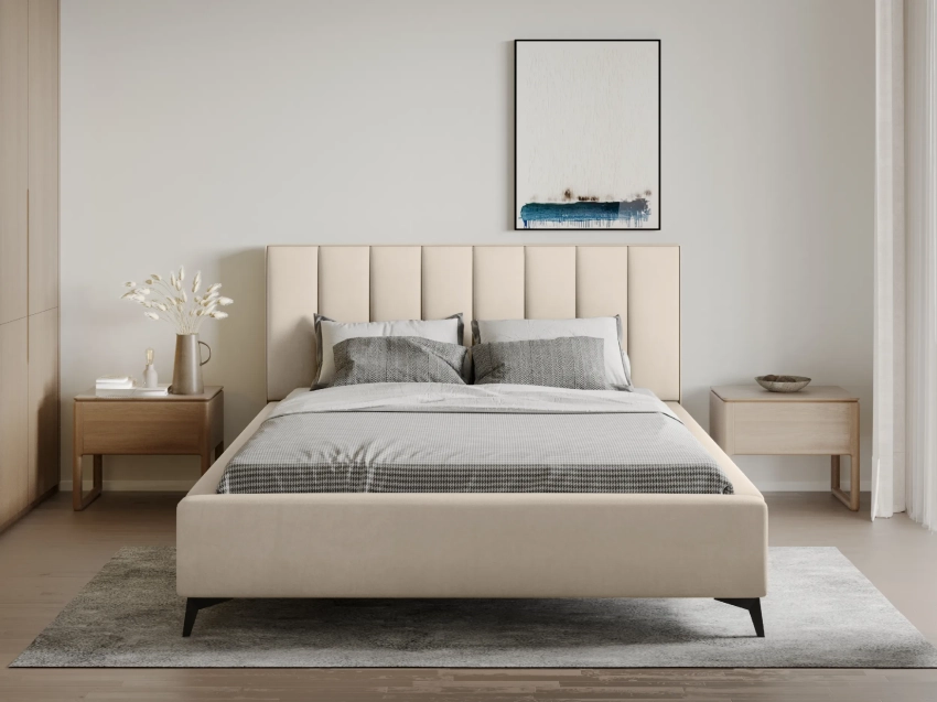 Beżowe łóżko VARESO 120x200 w tkaninie Uttario Velvet 2978