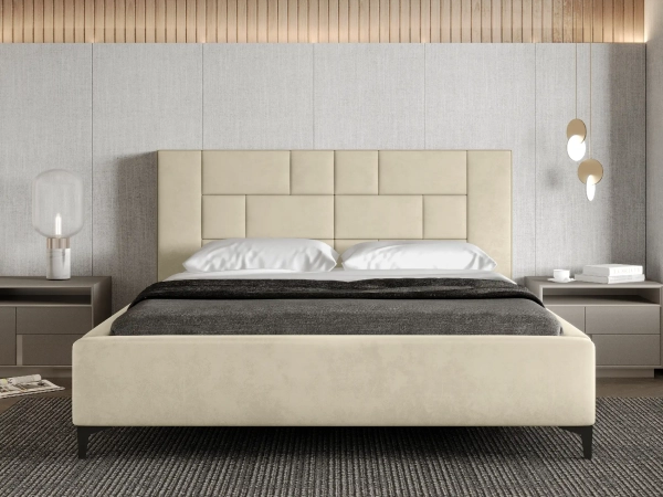 Kremowe łóżko tapicerowane TESSA w tkaninie Whisper 01