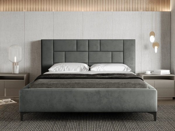 Ciemnoszare łóżko tapicerowane TESSA w tkaninie Whisper 18