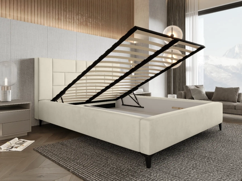 Pojemnik na pościel i metalowy stelaż w łóżku TESSA