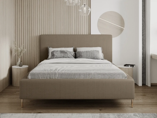 Brązowe łóżko tapicerowane CORDIA w tkaninie Top sztruks 29