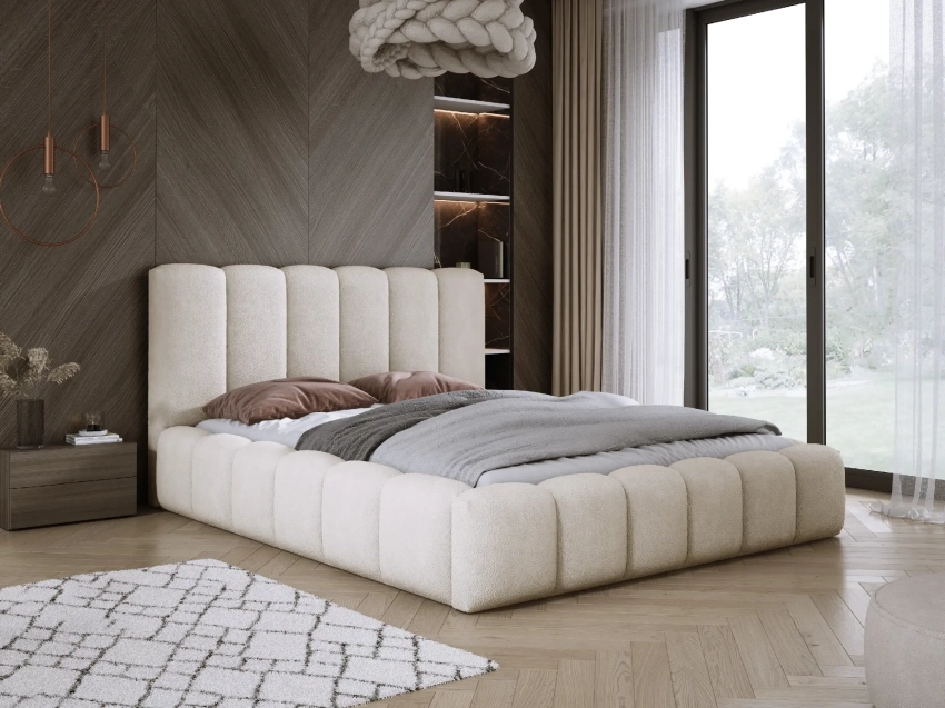 Kremowe łóżko BELLUNO w tkaninie Freya 02