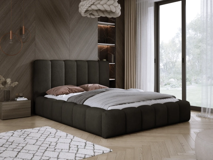 Czarne łóżko BELLUNO w tkaninie Freya 25
