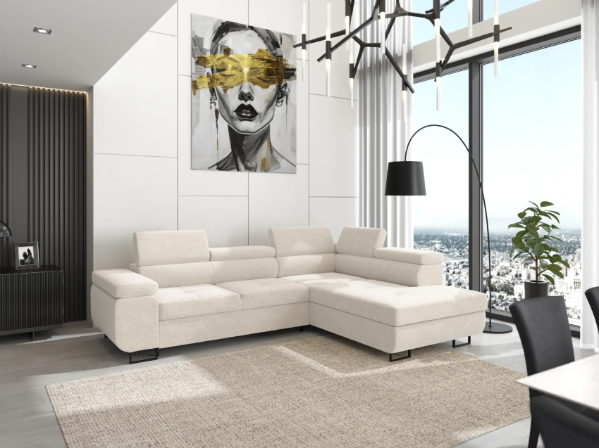 Kremowy narożnik Anton Premium L w tkaninie Anthology 1