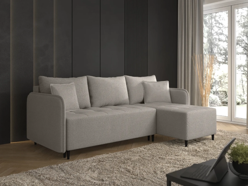 Szary narożnik Trevio w tkaninie Skaga 11