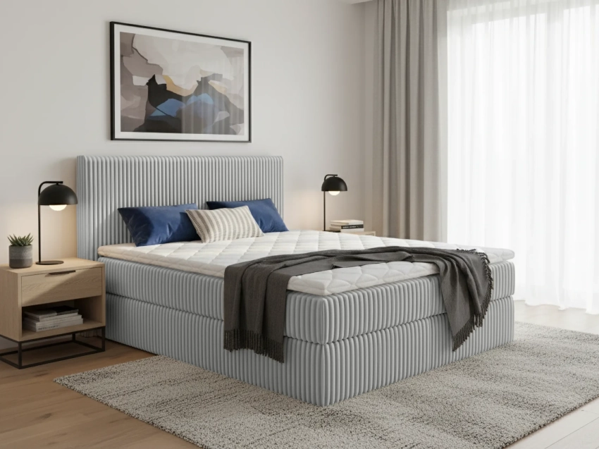 Szare łóżko Nela w tkaninie Tilia 86