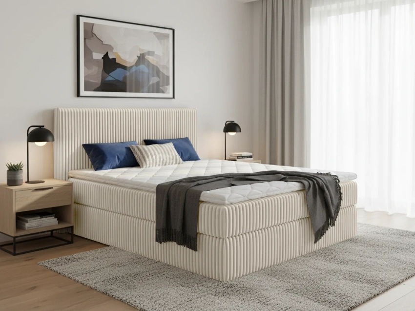 Kremowe łóżko Nela w tkaninie Tilia 03