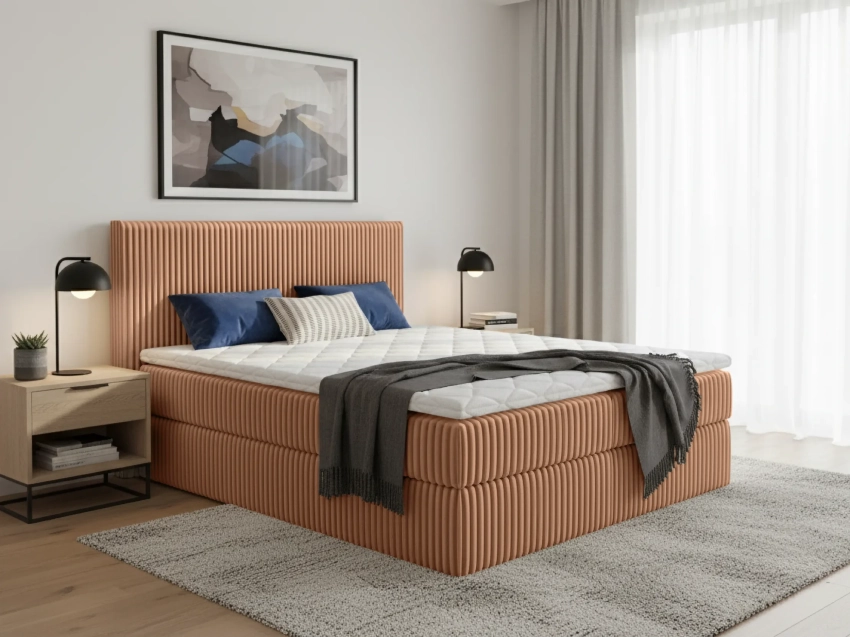 Miedziane łóżko Nela w tkaninie Tilia 56