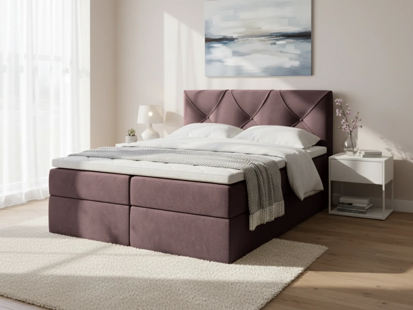 Wrzosowe łóżko Renes 140 × 200 w tkaninę Uttario Velvet 2961