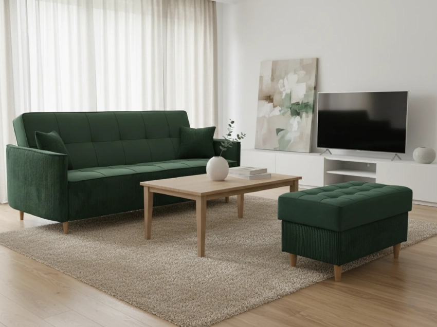 Pufa Santi w kolorze butelkowej zieleni