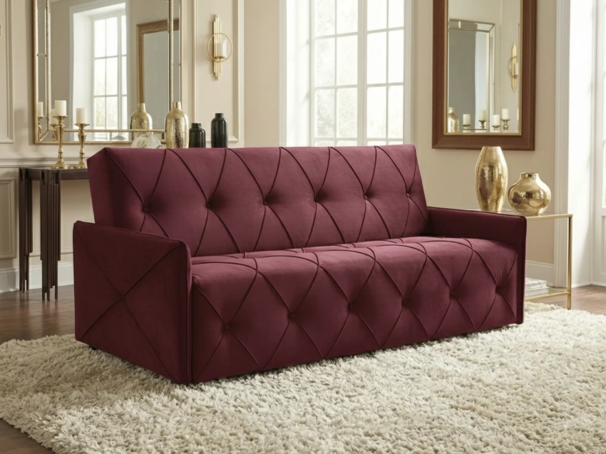 Bordowa wersalka Dalia w tkaninie Monolith 69