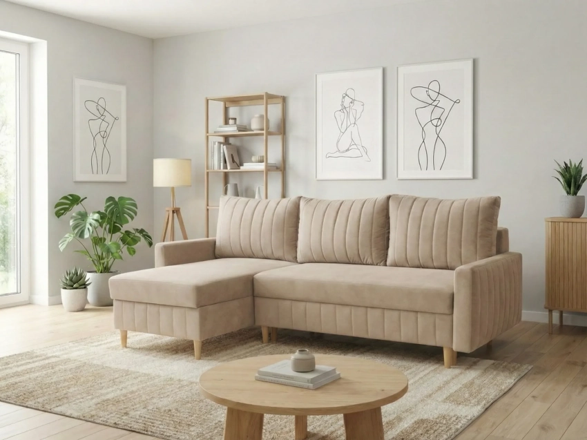 Kremowy narożnik Emos w tkaninie Uttario Velvet 2978