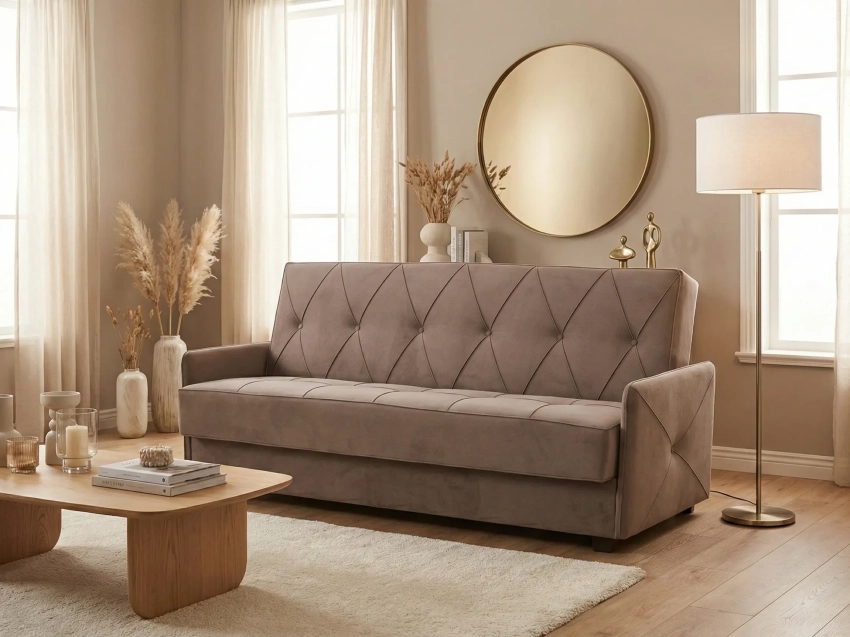 Jasnobrązowa wersalka Chicago w tkaninie Uttario Velvet 2976