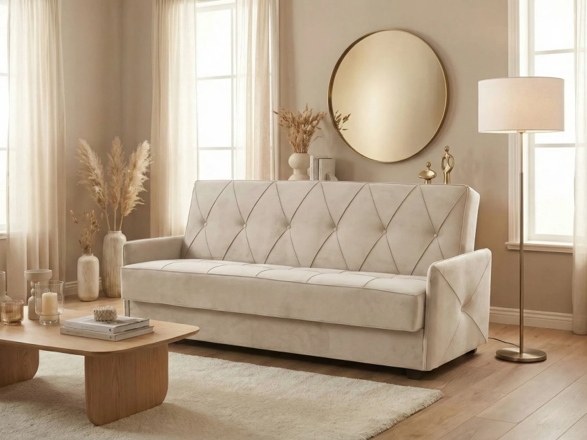 Beżowa wersalka Chicago w tkaninie Uttario Velvet 2978