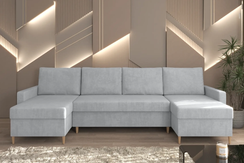 Jasnoszary narożnik Scandi U w tkaninie Matt Velvet 83