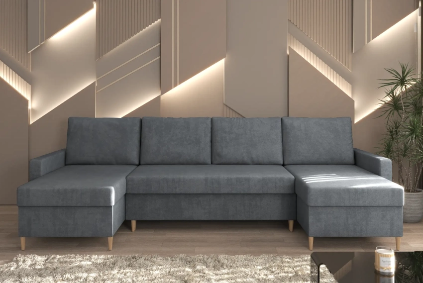 Szary narożnik Scandi U w tkaninie Matt Velvet 93