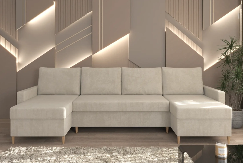 Kremowy narożnik Scandi U w tkaninie Matt Velvet 06