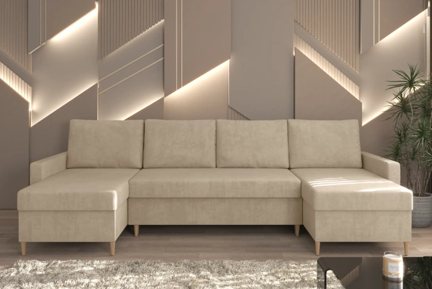 Beżowy narożnik Scandi U w tkaninie Matt Velvet 08