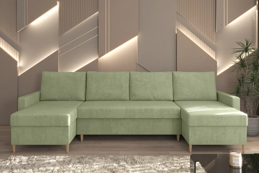 Zielony narożnik Scandi U w tkaninie Matt Velvet 34