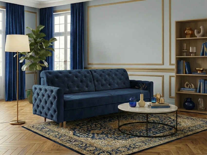 Granatowa kanapa Atlanta w tkaninie Uttario Velvet 2967