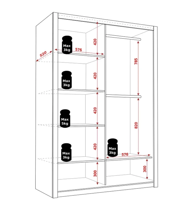 Wymiary wnętrza szafy BOREA BO10 180 cm