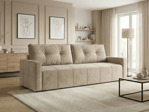 Beżowa sofa 3-osobowa rozkładana MAJORKA - tkanina Uttario Velvet 2979