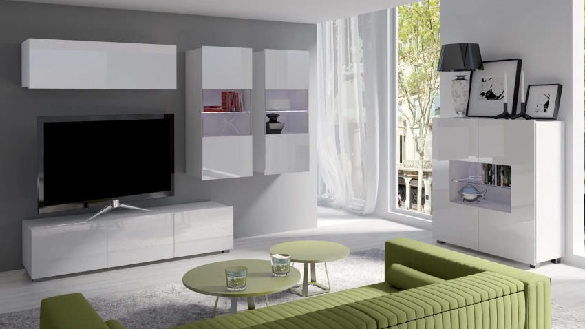 Meblościanka CALERO C6 - biały / biały połysk