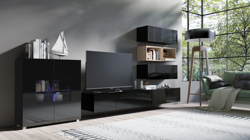 Czarna meblościanka Calero C23 - wersja wisząca