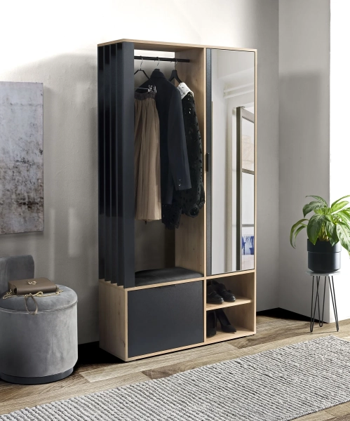 Garderoba z siedziskiem MERIN — dąb artisan/czarny