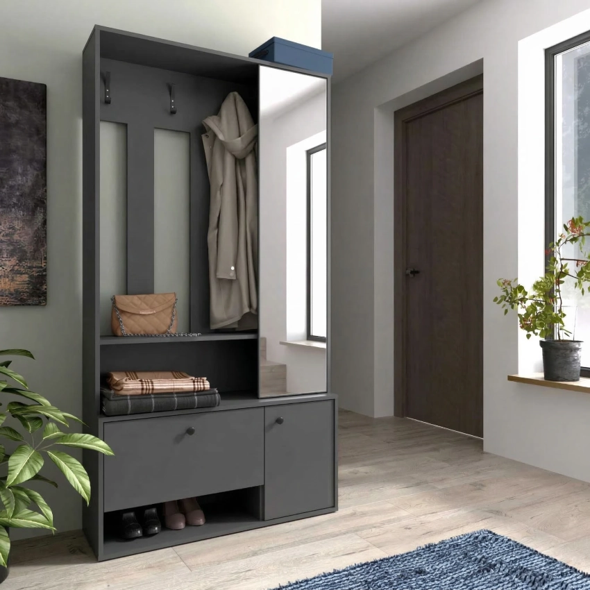 Nowoczesna garderoba z lustrem ELIS — grafit