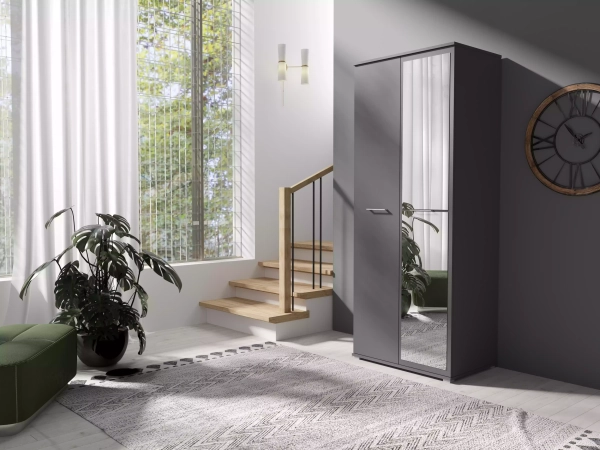 Szafa dwudrzwiowa z lustrem LUMI 80 cm - antracyt