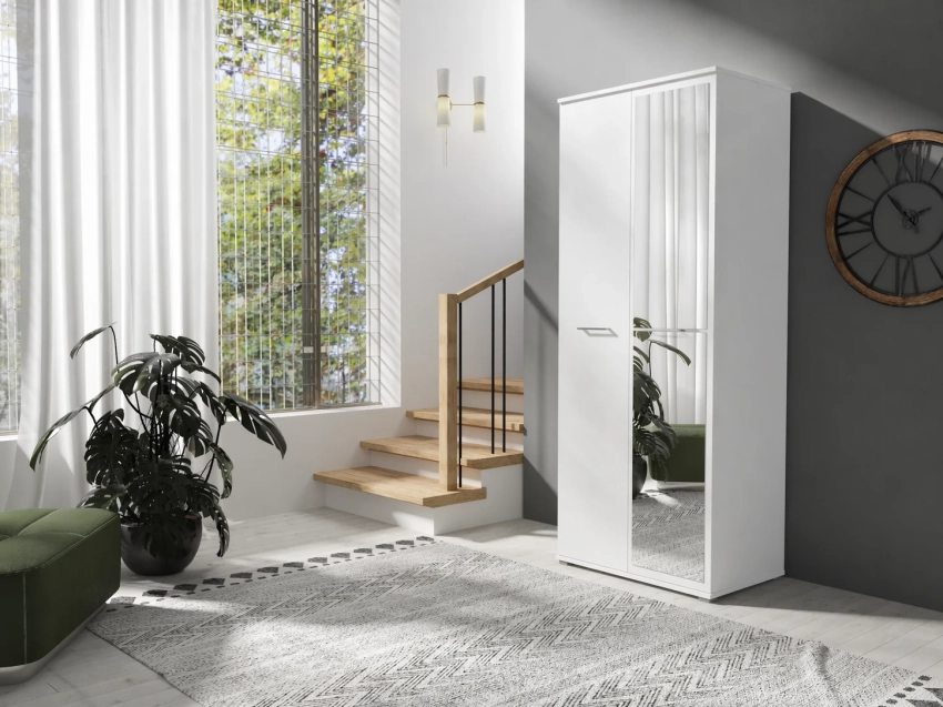 Szafa do sypialni z lustrem LUMI 80 cm - biały