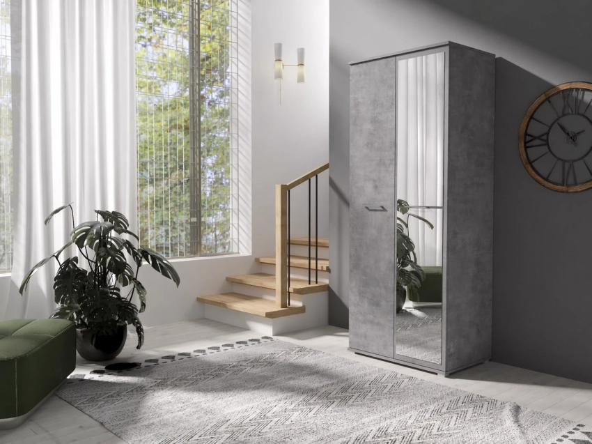 Szafa do przedpokoju z lustrem LUMI 80 cm - beton