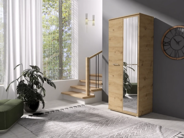 Szafa na ubrania z lustrem LUMI 80 cm - dąb artisan