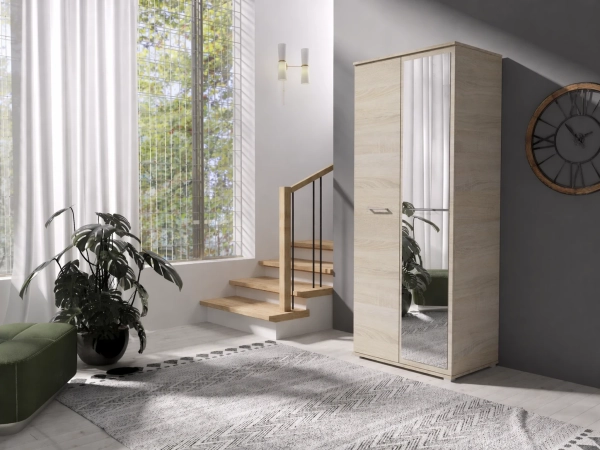 Szafa ubraniowa z lustrem LUMI 80 cm - dąb sonoma