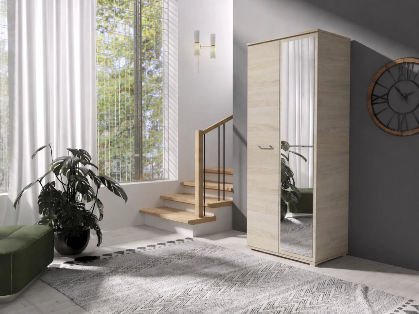Szafa ubraniowa z lustrem LUMI 80 cm - dąb sonoma