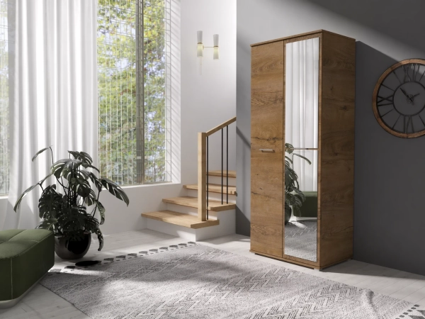 Szafa uchylna z lustrem LUMI 80 cm - dąb lefkas