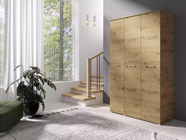 Trzydrzwiowa szafa na ubrania LUMI 120 cm - dąb artisan