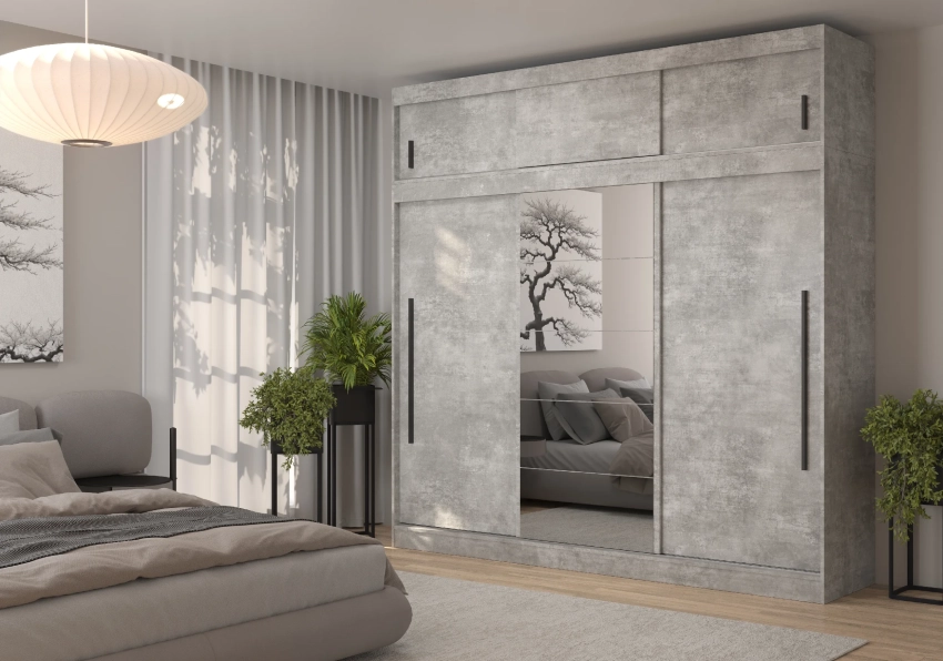 Szafa przesuwna z nadstawką i lustrem MILA 210 cm - beton
