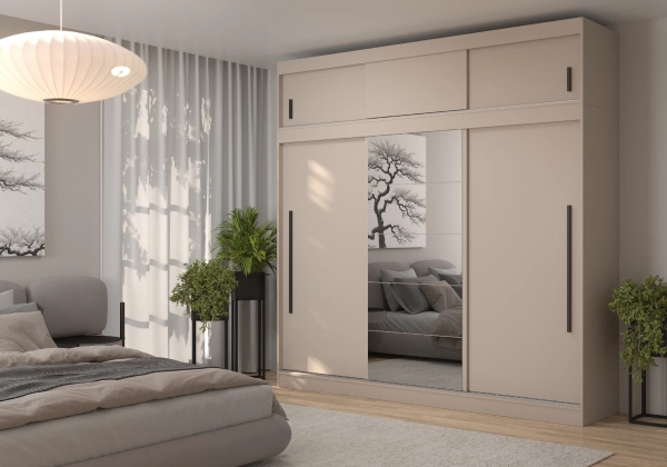 Szafa przesuwna z lustrem i nadstawką MILA 250 cm - kaszmir