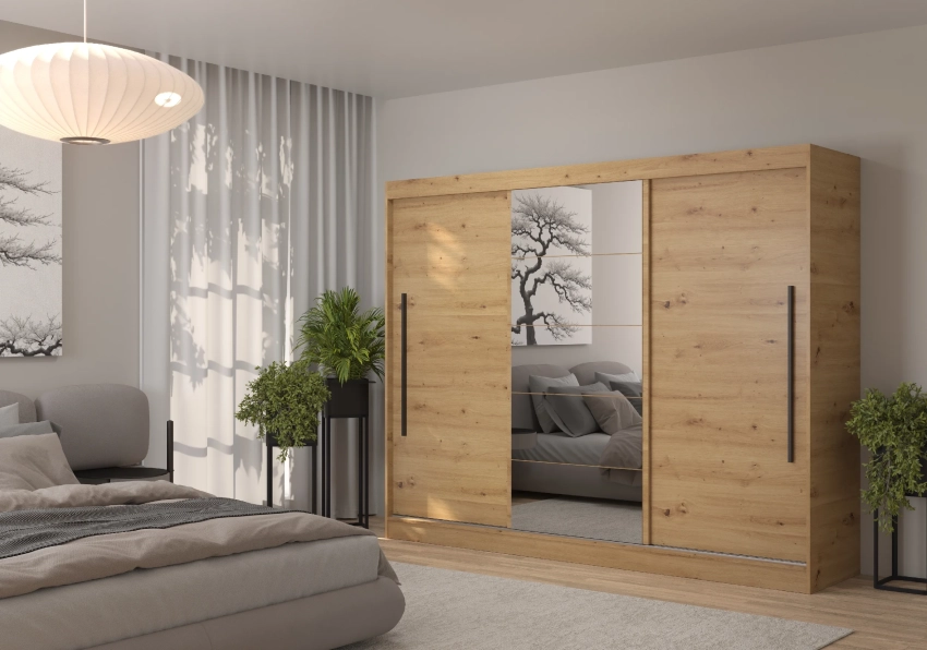 Szafa przesuwna z lustrem MILA 210 cm - dąb artisan