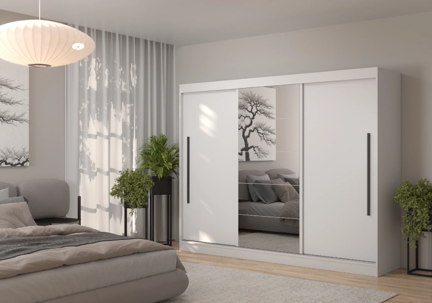 Szafa przesuwna z lustrem MILA 210 cm - biały