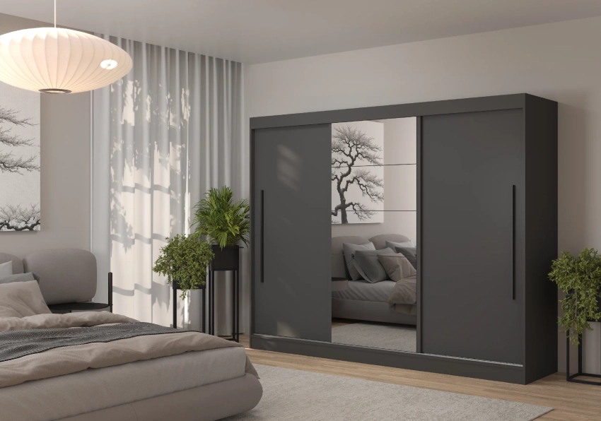 Szafa przesuwna z lustrem MILA 240 cm - antracyt