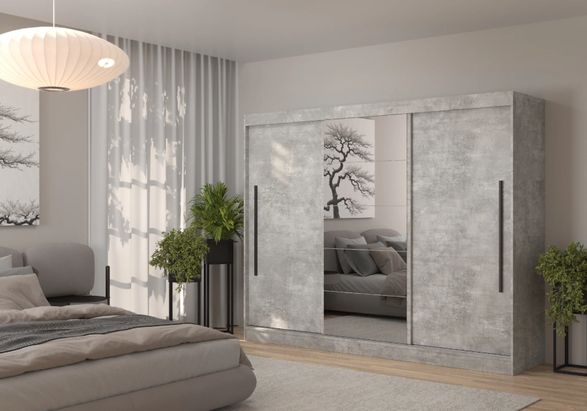 Szafa przesuwna z lustrem MILA 240 cm - beton