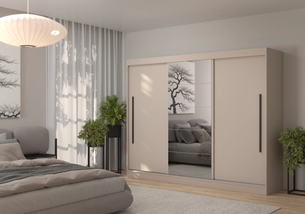 Szafa przesuwna z lustrem MILA 240 cm - kaszmir