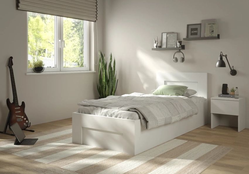 Białe łóżko NORTO 90x200 w aranżacji