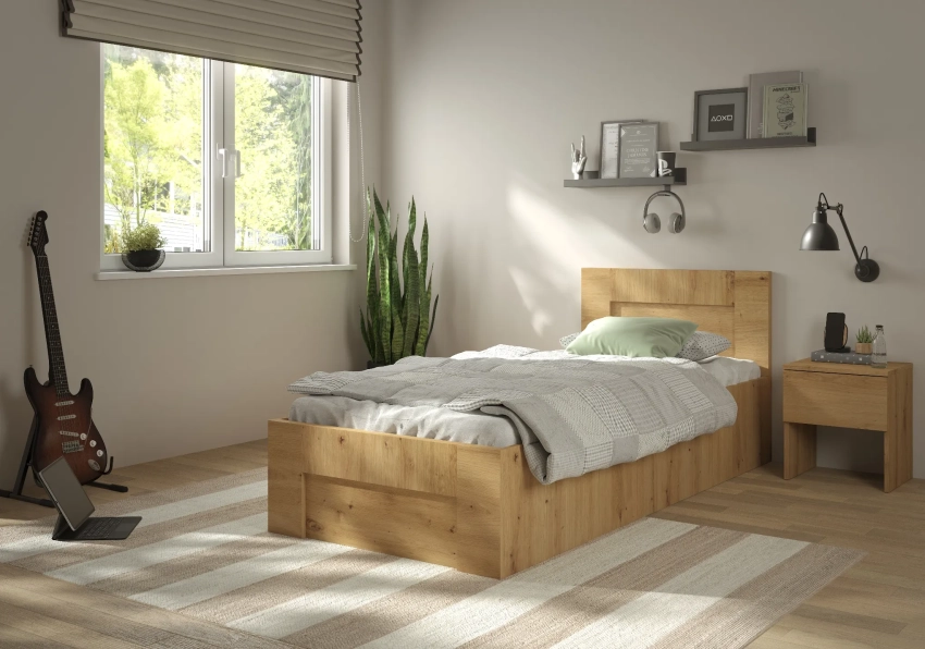 Łóżko Norto 90x200 w aranżacji — dąb artisan