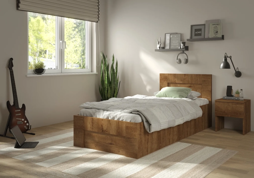 Łóżko Norto 100x200 w aranżacji — dąb lefkas