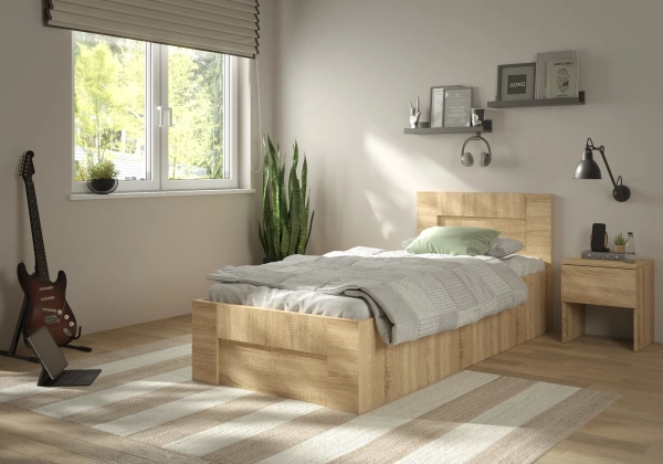 Łóżko Norto 100x200 w aranżacji — dąb sonoma